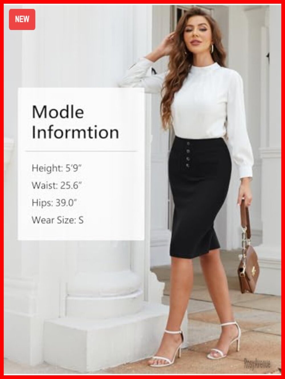 Stretch High Waist Pencil Skirt Below Knee Bodycon with Pockets - Picture 5 of 6